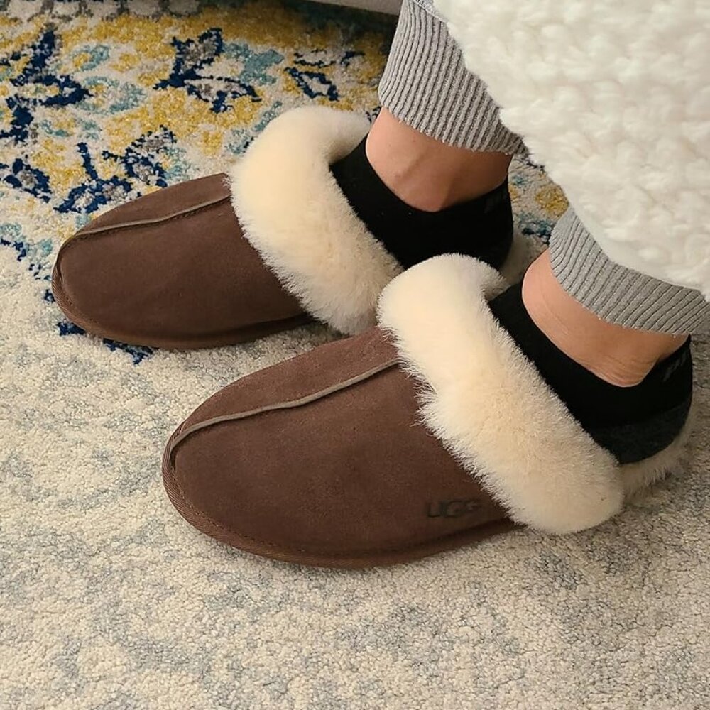 🆕Women's Espresso Imported Sheepskin Dyed Sheep Fur Suede upper Slipper